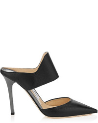 Jimmy Choo Duty 100 Black Soft Leather And Anthracite Mirror Leather Pointy Toe Mules