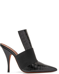 Givenchy Elastic Trimmed Croc Effect Leather Mules Black