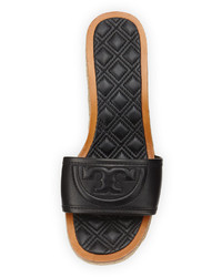 Tory Burch Fleming Quilted Leather Espadrille Mule Black