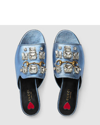 Gucci Metallic Leather Slide With Crystals