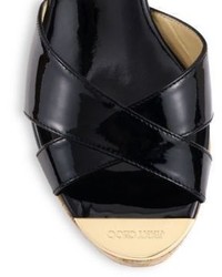 Jimmy Choo Panna Patent Leather Cork Wedge Slides