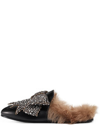 Gucci Princetown Bow Fur Lined Mule Black