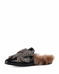 Gucci Princetown Bow Fur Lined Mule Black