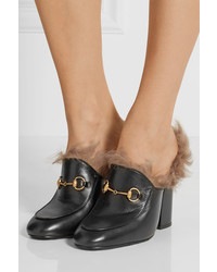 Gucci Shearling Lined Leather Mules Black