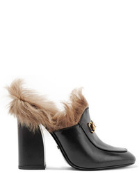 Gucci Shearling Lined Leather Mules Black