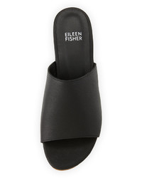 Eileen Fisher Wood Leather Clog Mule Black