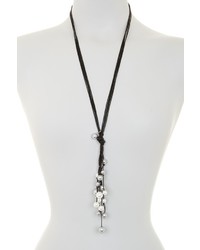 Saachi Black Leather Knotted Strand Faux Pearl Necklace