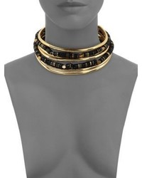 Alexis Bittar Liquid Gold Onyx Leather Double Collar Necklace