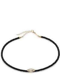 Jacquie Aiche Moonstone Diamond 14k Yellow Gold Leather Braided Choker Necklace