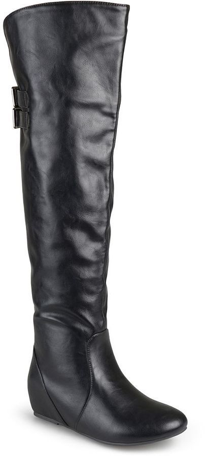 black wedge riding boots
