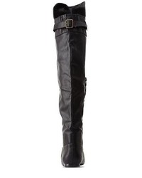 Qupid Back Belted Flat Over The Knee Boots