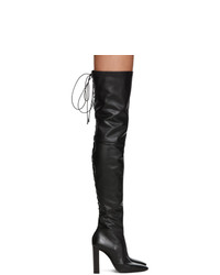 Saint Laurent Black 76 Laced Thigh High Boots, $2,295 | SSENSE | Lookastic