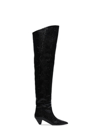 ATTICO Black Crocodile Print 45 Leather Over The Knee Boots