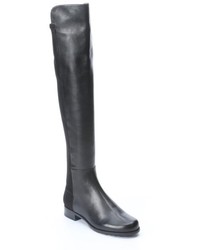 Stuart Weitzman Black Leather 5050 Over The Knee Stretch Slip On Boots