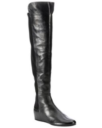 Stuart Weitzman Black Leather Mainline Slip On Over The Knee Chelsea Boots