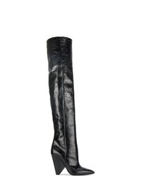 Saint Laurent Black Niki 105 Leather Thigh Boots