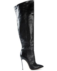 Casadei Over The Knee Length Boots With A Silver Tone Stiletto Heel