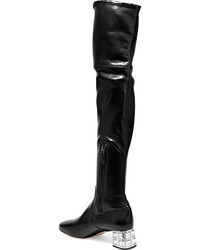 Miu Miu Crystal Embellished Leather Over The Knee Boots Black