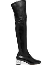 Miu Miu Crystal Embellished Leather Over The Knee Boots Black