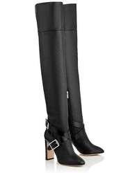 Jimmy Choo Doma 100 Black Grainy Calf And Shiny Leather Over The Knee Boots