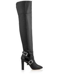 Jimmy Choo Doma 100 Black Grainy Calf And Shiny Leather Over The Knee Boots