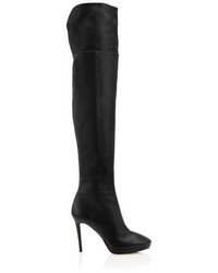 Jimmy Choo Hayley 100 Black Grainy Calf Leather Over The Knee Boots