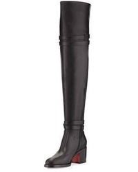 Christian Louboutin Karialta Leather 70mm Red Sole Over The Knee Boot Black