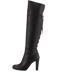 Stuart Weitzman Lacemeup Leather Over The Knee Boot Black