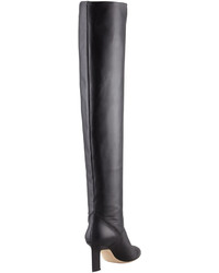 Brian Atwood Leather Almond Toe Over The Knee Boot Black