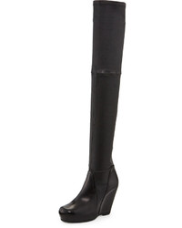 Rick Owens Leather Over The Knee Stretch Wedge Boot Black