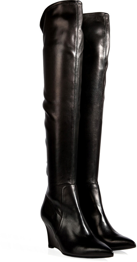 Achtervolging Noodlottig operatie Sergio Rossi Leather Over The Knee Wedge Boots In Black, $1,365 |  STYLEBOP.com | Lookastic