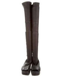 Rick Owens Leather Peep Toe Over The Knee Boots