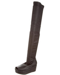 Rick Owens Leather Peep Toe Over The Knee Boots