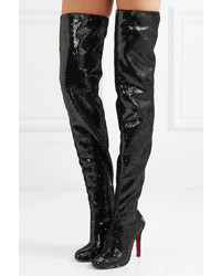 Christian Louboutin Louise 100 Sequined Leather Over The Knee Boots