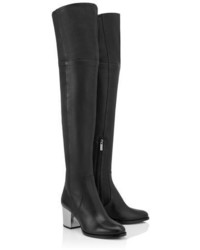 Jimmy Choo Mercer 65 Black Soft Grainy Leather Over The Knee Boots With Metallic Heel