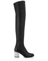 Jimmy Choo Mercer 65 Black Soft Grainy Leather Over The Knee Boots With Metallic Heel