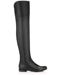 Jimmy Choo Mitty Flat Black Grainy Calf Leather Flat Over The Knee Boots