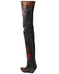 Vetements Painted Leather Over The Knee Boots Black
