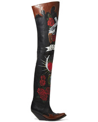 Vetements Painted Leather Over The Knee Boots Black