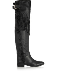 See by Chloe See By Chlo Fringed Leather Over The Knee Boots Black