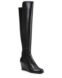 Stuart Weitzman Semi Leather Suede Over The Knee Wedge Boots