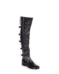 Valentino Bow Trimmed Leather Over The Knee Boots Black