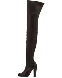 Christian Louboutin Verusch Leather 100mm Over The Knee Red Sole Boot Black