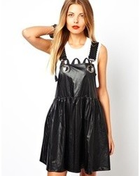 Bitching & Junkfood Eviee Overall Dress In Pu Black
