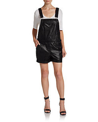 Black Leather Overall Shorts