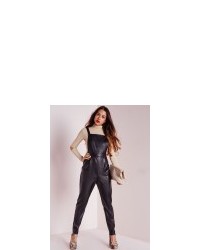 Missguided Faux Leather Overalls Black
