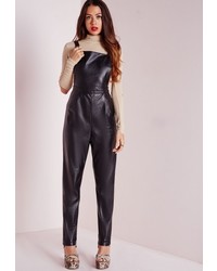 Missguided Faux Leather Overalls Black