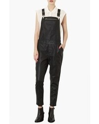Topshop Faux Leather Overalls Black 6