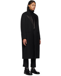 Jil Sander Black Leather Lapel Coat