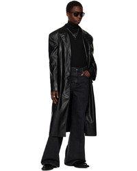 LU'U DAN Black Peaked Lapel Leather Coat